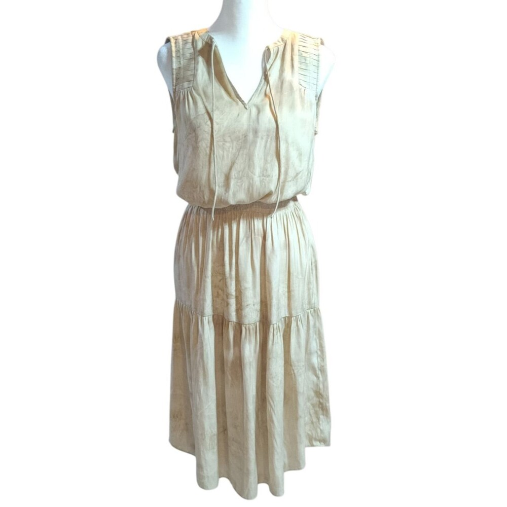Madison Grey Sleeveless Cream Tiered Midi Dress XS Lightweight Tan